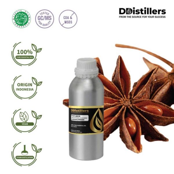Star Anise (Fruit) / Bunga Lawang / Adas Bintang Essential Oil Pure 100%, 500ML-1L HDPE/SS