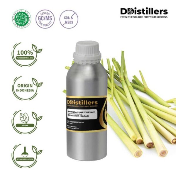 Lemongrass (West Indian) / Sereh Dapur Barat Essential Oil Pure 100%, 500ML-1L HDPE/SS