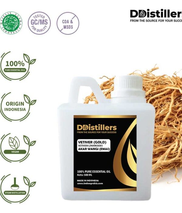 Vetiver (Gold) / Akar Wangi Emas Essential Oil Pure 100%, 500ML-1L HDPE/SS
