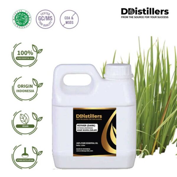Vetiver (Dark) / Akar Wangi Gelap Essential Oil Pure 100%, 500ML-1L HDPE/SS