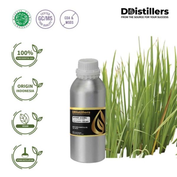 Vetiver (Dark) / Akar Wangi Gelap Essential Oil Pure 100%, 500ML-1L HDPE/SS