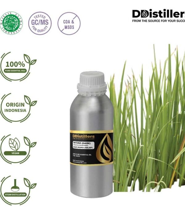 Vetiver (Dark) / Akar Wangi Gelap Essential Oil Pure 100%, 500ML-1L HDPE/SS