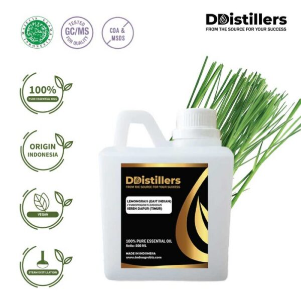 Lemongrass (East Indian) / Sereh Dapur Timur Essential Oil Pure 100%, 500ML-1L HDPE/SS