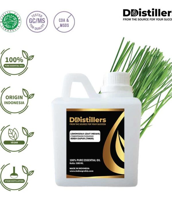 Lemongrass (East Indian) / Sereh Dapur Timur Essential Oil Pure 100%, 500ML-1L HDPE/SS