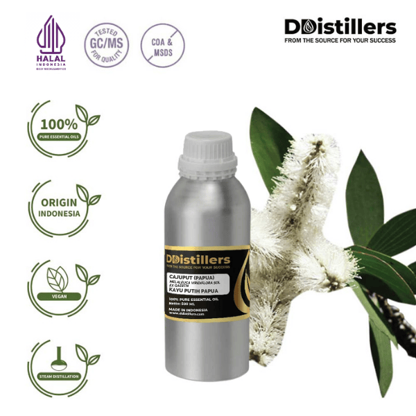 60b578dd845c43bdbabbbf87d02ddab4.png Cajuput Papua / Kayu Putih Papua Essential Oil Pure 100%, 500ML-1L HDPE/SS