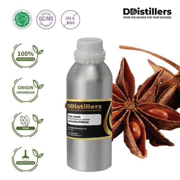 Star Anise (Fruit) / Bunga Lawang / Adas Bintang Essential Oil Pure 100%, 500ML-1L HDPE/SS