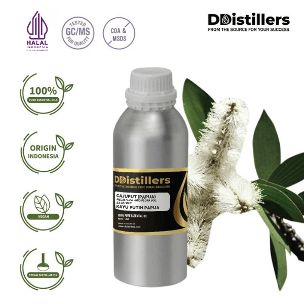8202e0f86ca440b79e9980fcf09a74af.png Cajuput Papua / Kayu Putih Papua Essential Oil Pure 100%, 500ML-1L HDPE/SS
