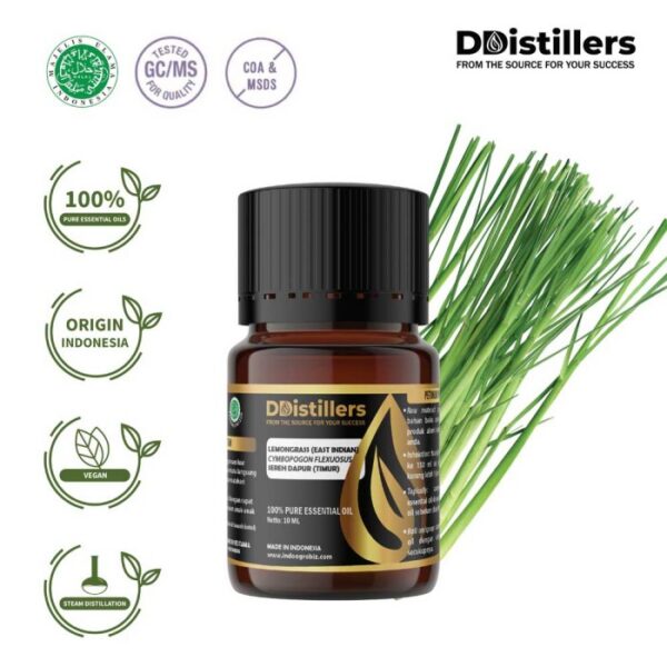 Lemongrass (East Indian) / Sereh Dapur Timur Essential Oil Pure 100%, 2-10ML GS