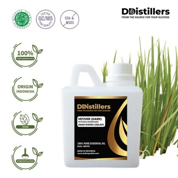 Vetiver (Dark) / Akar Wangi Gelap Essential Oil Pure 100%, 500ML-1L HDPE/SS