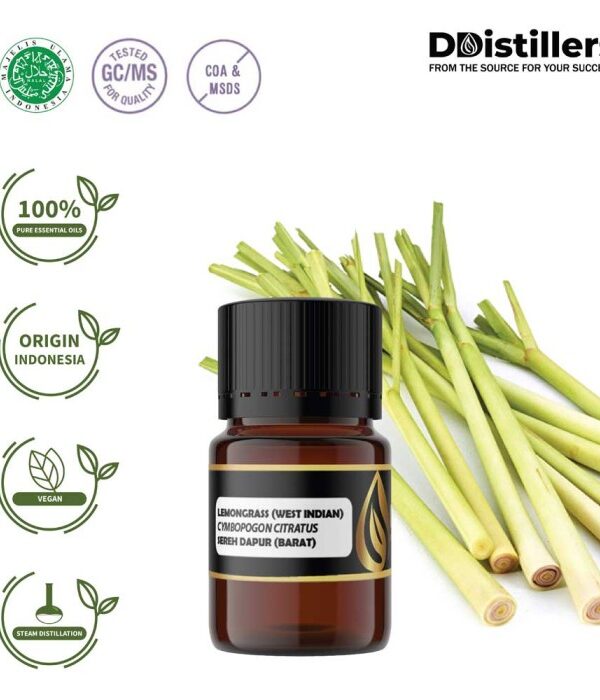 Lemongrass (West Indian) / Sereh Dapur Barat Essential Oil Pure 100%, 2-10ML GS