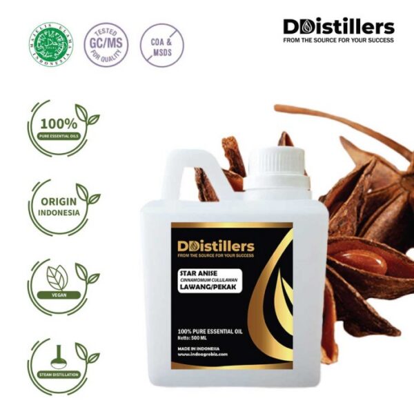 Star Anise (Fruit) / Bunga Lawang / Adas Bintang Essential Oil Pure 100%, 500ML-1L HDPE/SS