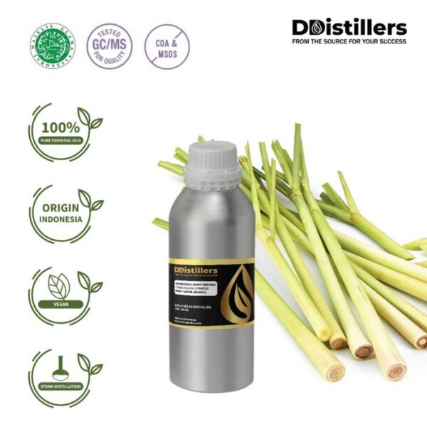 Lemongrass (West Indian) / Sereh Dapur Barat Essential Oil Pure 100%, 500ML-1L HDPE/SS
