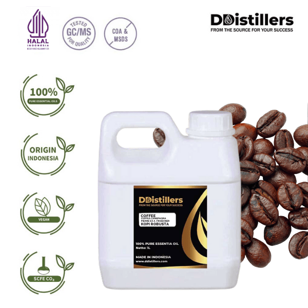 e156dc242fe045578a81ca84426fe851.png Coffee / Kopi Robusta Essential Oil Pure 100%, 500ML-1L HDPE/SS