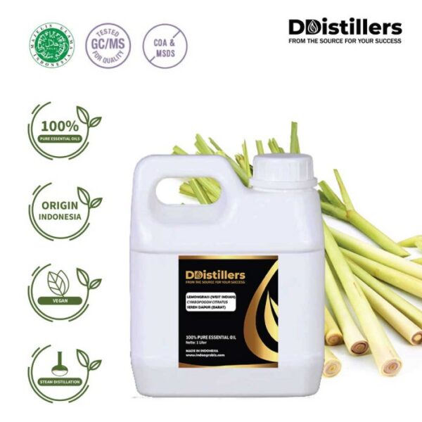 Lemongrass (West Indian) / Sereh Dapur Barat Essential Oil Pure 100%, 500ML-1L HDPE/SS