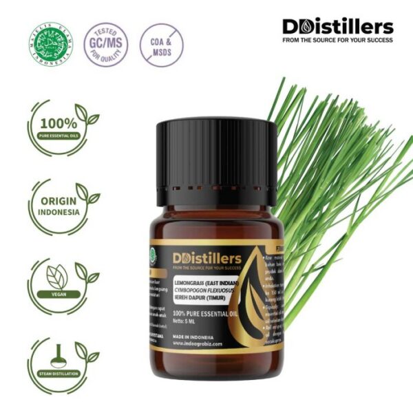Lemongrass (East Indian) / Sereh Dapur Timur Essential Oil Pure 100%, 2-10ML GS